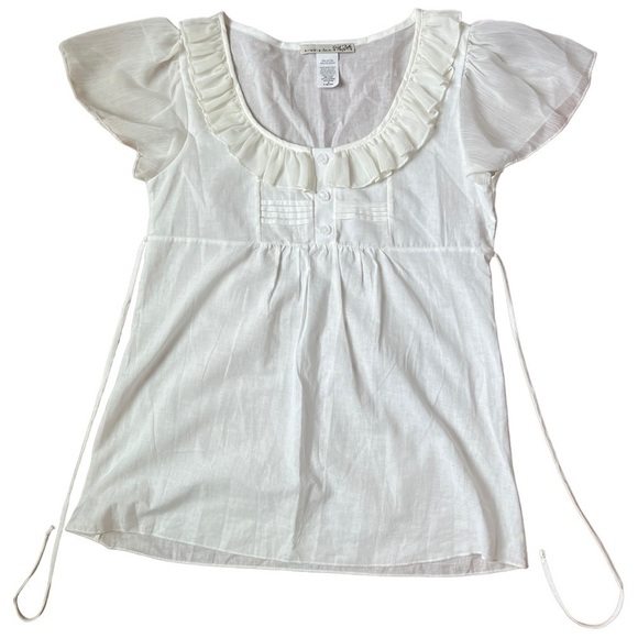 GirlTalk Ivory Ruffle Flutter Sleeve Bridgerton Vibe Babydoll Blouse Size Medium - Picture 7 of 9